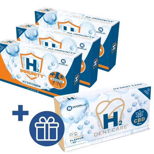 H2 Immunity® with ginseng (3 packs) + FREE H2 Dent Care® + CBD 60 tablets | Molecular Hydrogen®