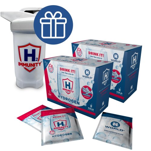 H2 Immunity® DRINK with ginger 60 sachets (2 packs) | Molecular Hydrogen® + FREE 300 ml shaker (blender bottle)