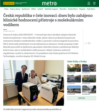 Česká republika v čele inovací: dnes bylo zahájeno klinické hodnocení přístroje s molekulárním vodíkem